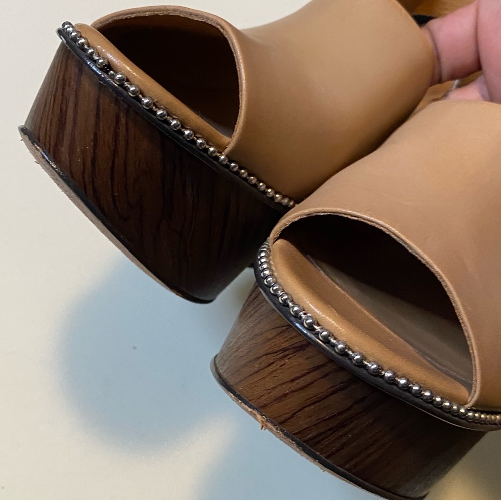 Coach • Harla Platform Wedge Leather Sandals w Beaded Trim - Picture 5 of 10